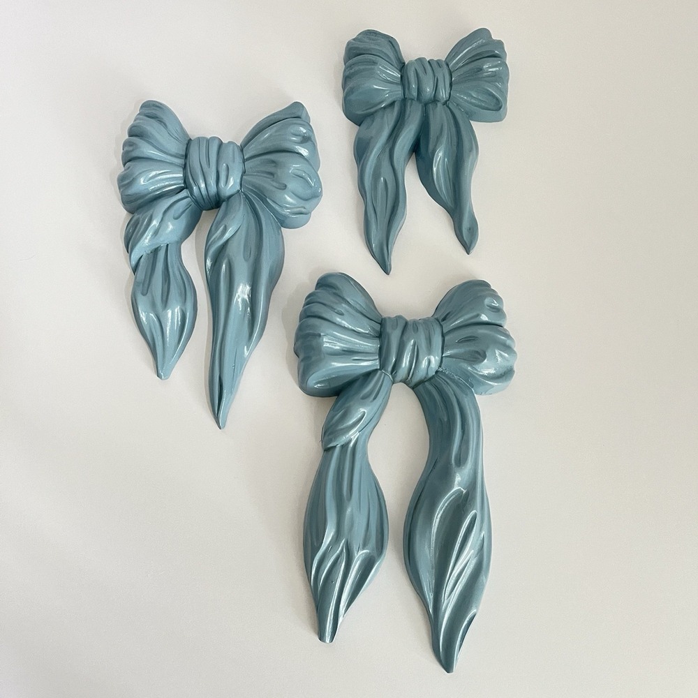 Vtg Set 3 Homco blue bow wall decor lana del rey dorm room cottagecore girls